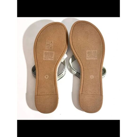 NWT TORY BURCH Womens Green Jute Sole Logo Round Toe Slip On Flip Flop Sandal 7 - Picture 2 of 5